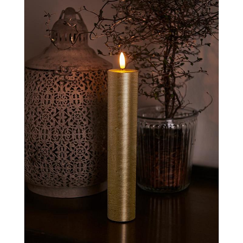 Vosková LED svíčka Sille, 25cm, zlatá, prům