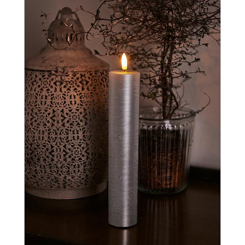 Vosková LED svíčka Sille, 25cm, stříbrná, prům