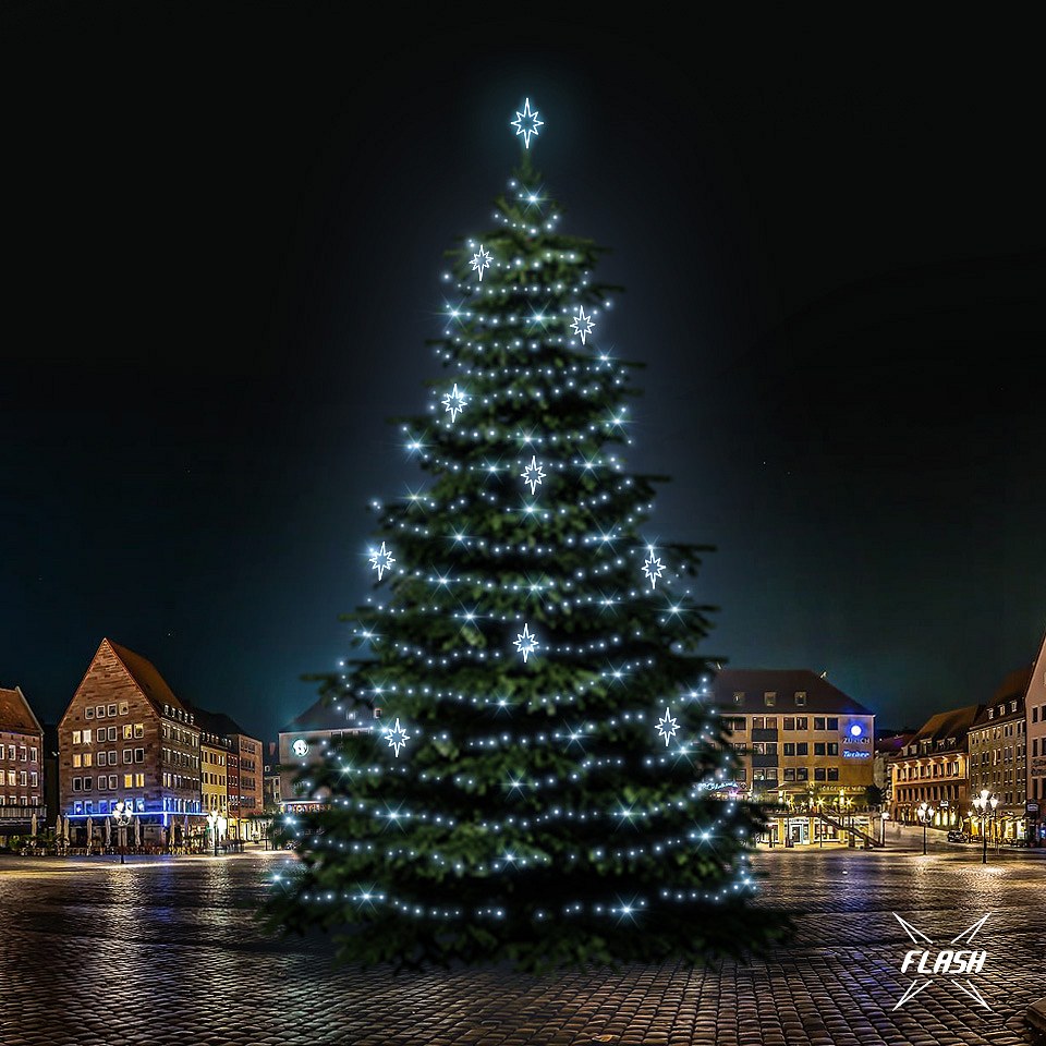 LED světelná sada na stromy vysoké 21-23m, ledová bílá s Flash, dekory DZ141S3