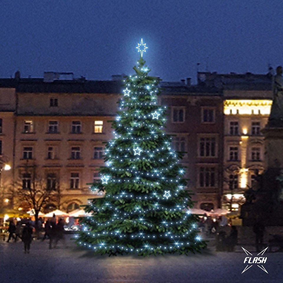 LED světelná sada na stromy vysoké 9-11m, ledová bílá s Flash, dekory EFD11