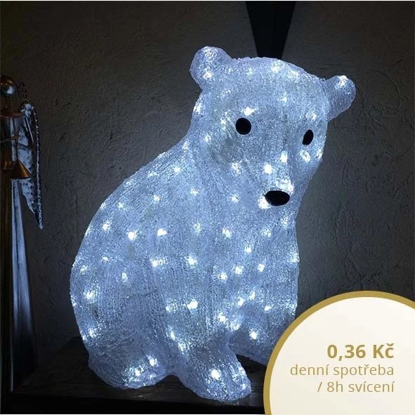 Sedící LED medvěd, 160 diod, ledově bílá