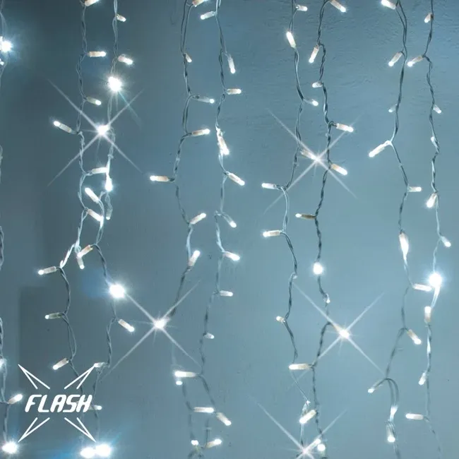 LED světelné záclony, FLASH, 1x3 m, ledově bílá, 300 diod, IP44, bílý kabel