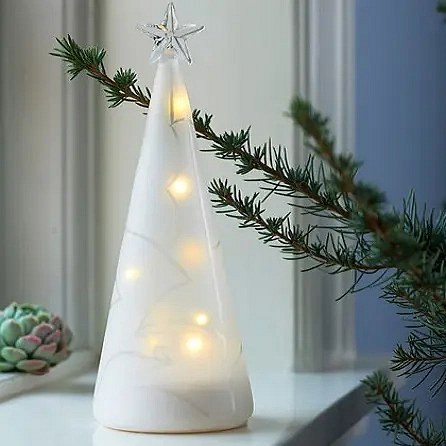 LED světelný stromeček skleněný, bílý, 22 cm, zmražený