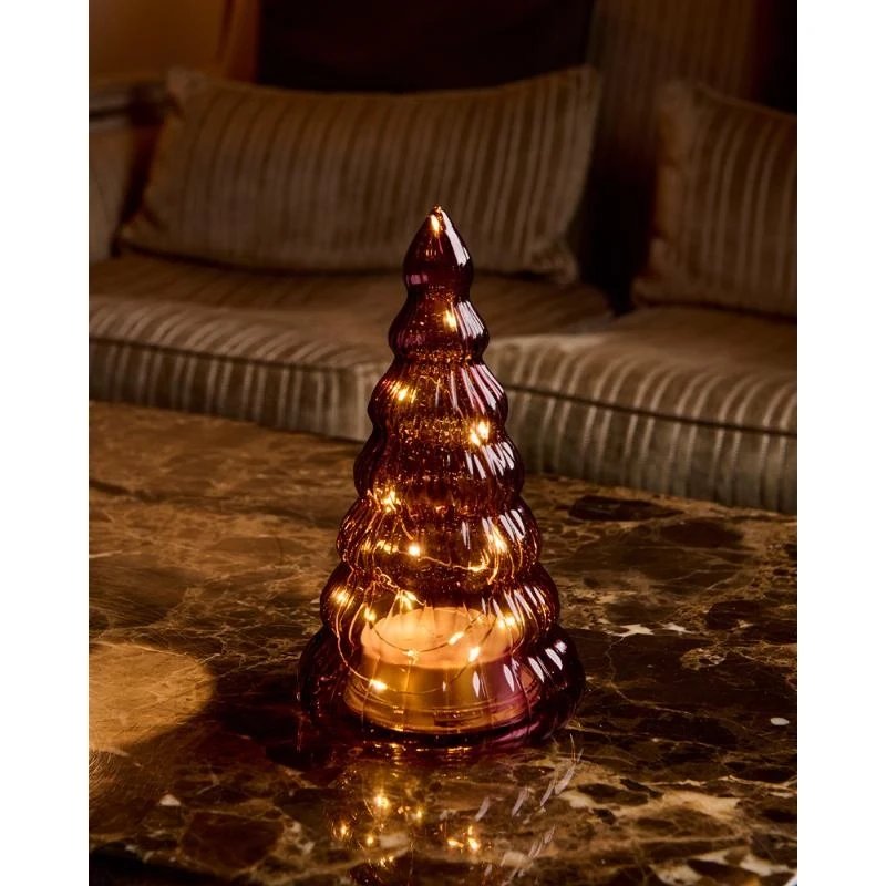 LED světelný stromek, skleněný, vínový,16,5 cm