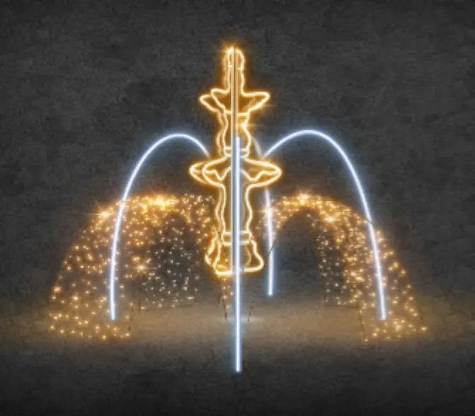 3D LED světelná fontána, 500 x 250 x 500 cm, teple a ledově bílá, 36V, 73W, z 23 dílů