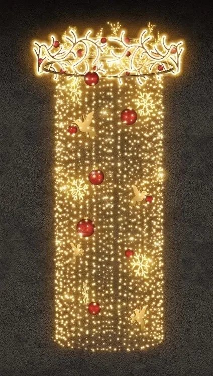 LED světelný lustr, 155 x 590 x 155 cm, teple bílá, 230V, 210W, 35,5 kg, ze 3 dílů