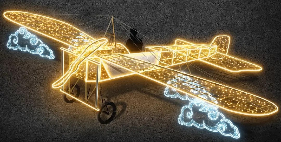 3D světelné letadlo, výška 2,5 m, teple bílá