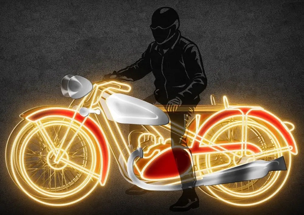 LED světelný motocykl, 235 x 107 x 50 cm, teple bílá