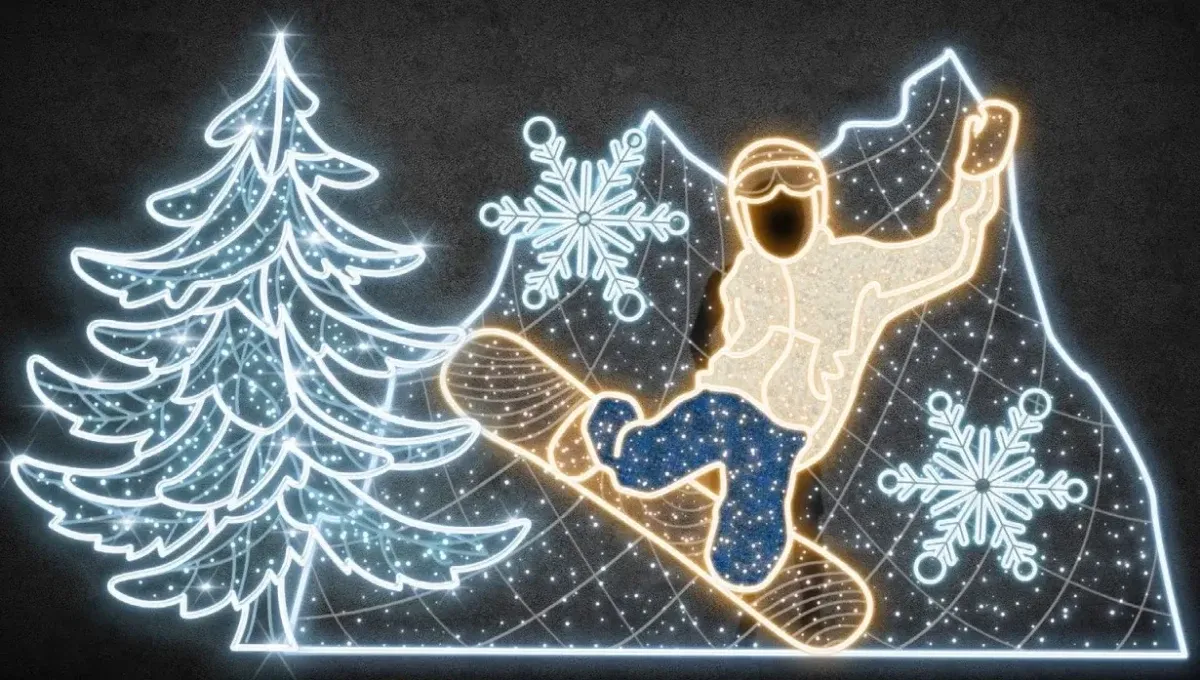 LED světelný snowboardista se panoramatem,