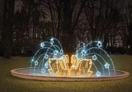 LED světelná fontána se sestavou labutí, 660 x 220 x 660 cm, teple a ledově bílá, 230 V, 554 W, 200,9 kg, z 24 dílů