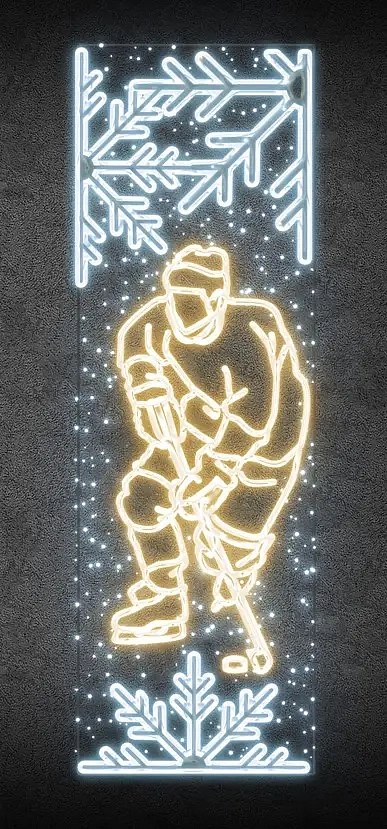 LED světelný banner - hokejista, 80 x 247 cm, teple a ledově bílá
