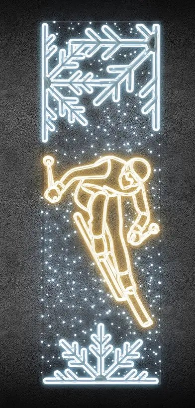 LED světelný banner - lyžař, 80 x 247 cm, teplá a ledově bílá