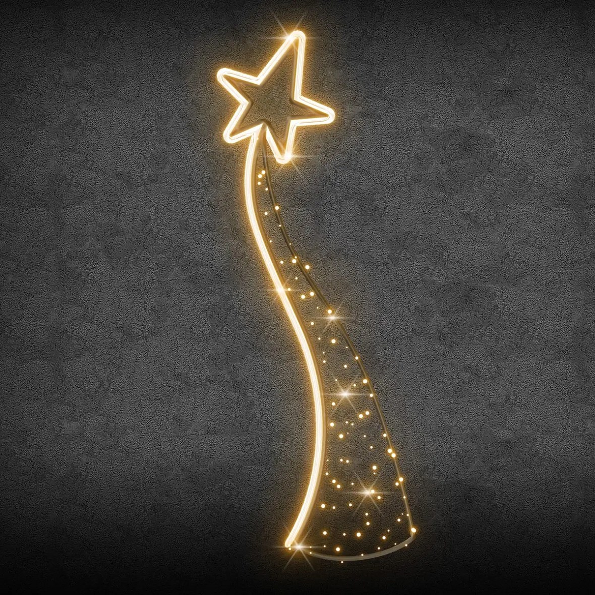 2D LED světelný dekor na VO kometa, 60 × 170 cm, teple bílá