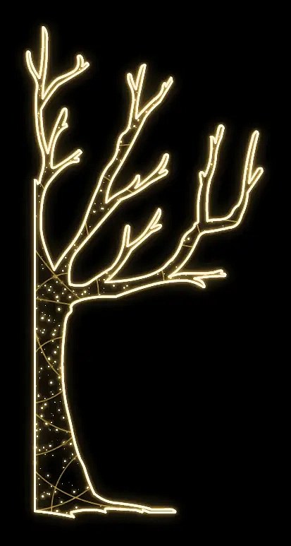 2D LED světelný strom, pravý, 120 x 245 x 60 cm, teple bílá, 230 V, ze 4 dílů, stojící