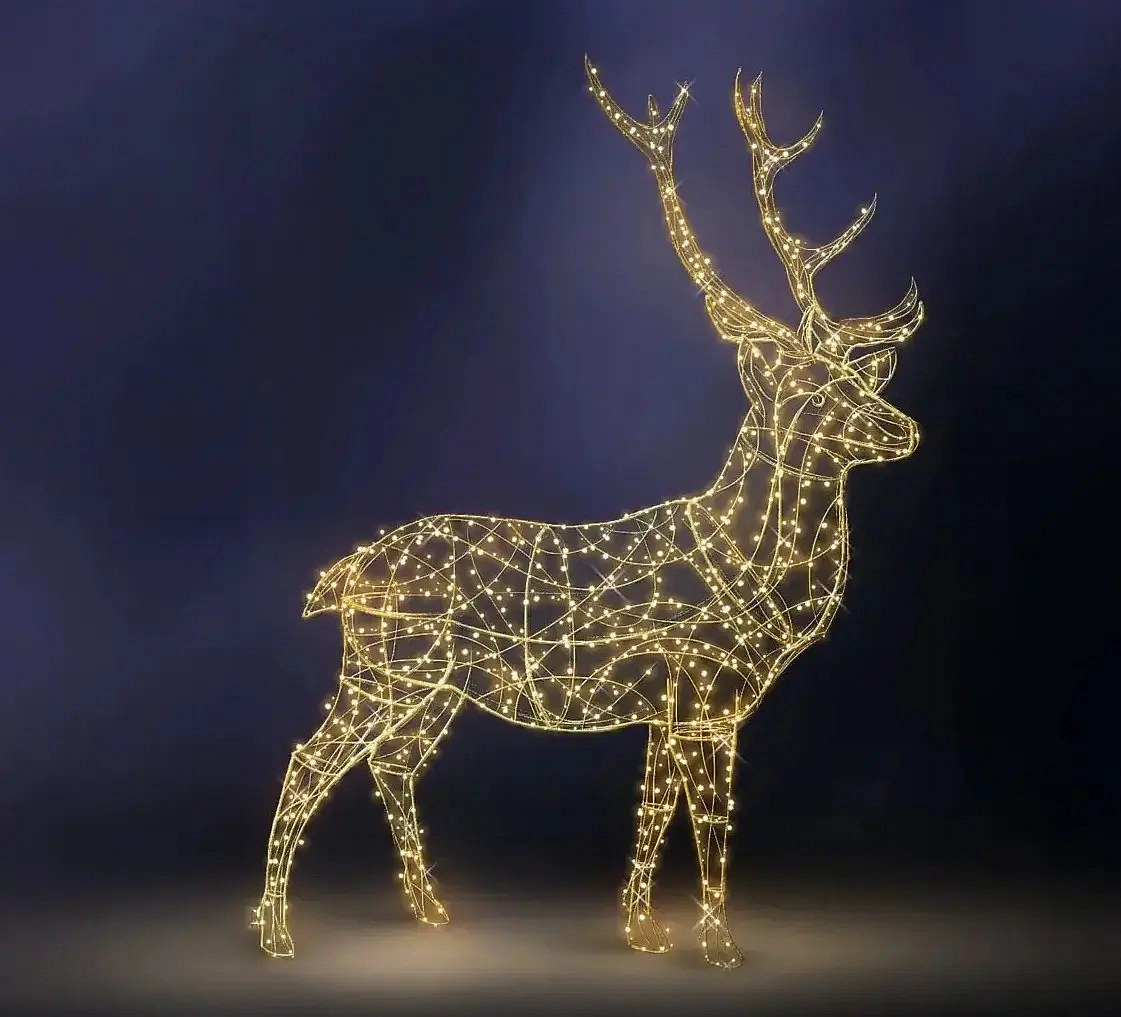 3D LED světelný jelen 350 ×  ×  cm, teple bílý s krystaly, 24 V, 141,8 W, 33 kg, 9 dílů - chybí foto