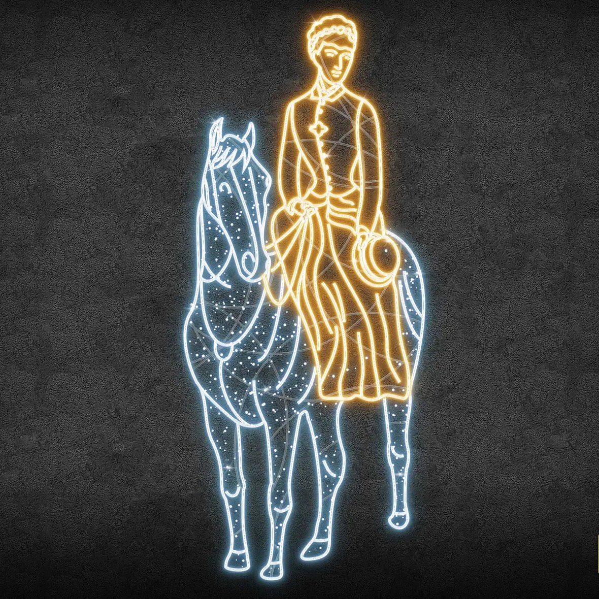 2D LED Sissi na koni, 305 × 130 × 8 cm, teplá a ledová bílá, 36 V, 58,4 W, 29 kg, 8 dílů, stojící