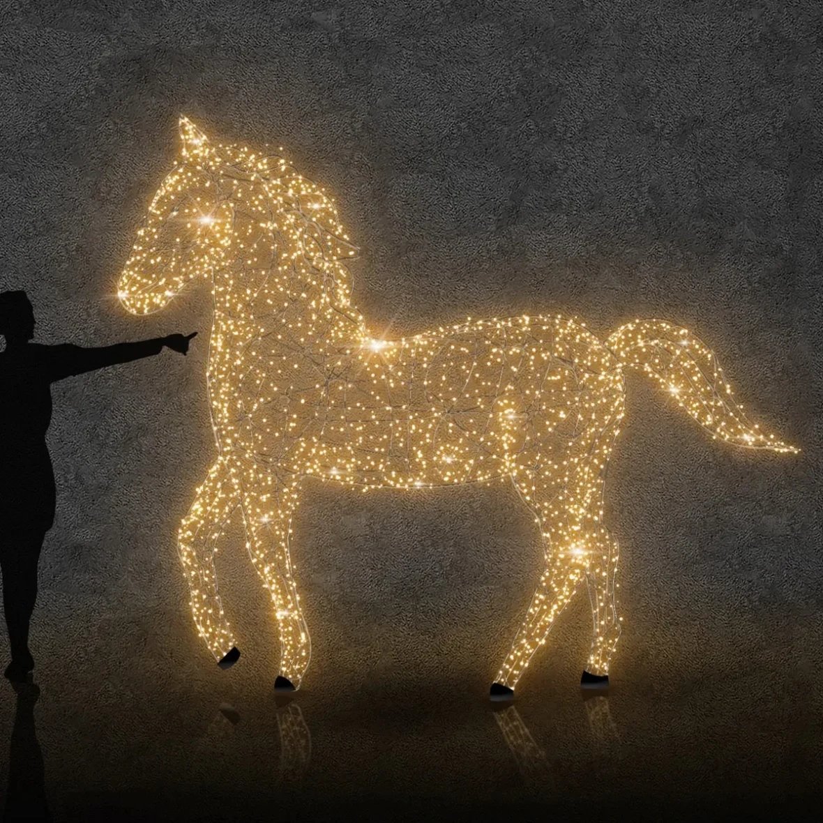 3D LED světelný kůň 250 cm, teple bílá, 36 V, 33 W, 25 kg, ze 3 dílů