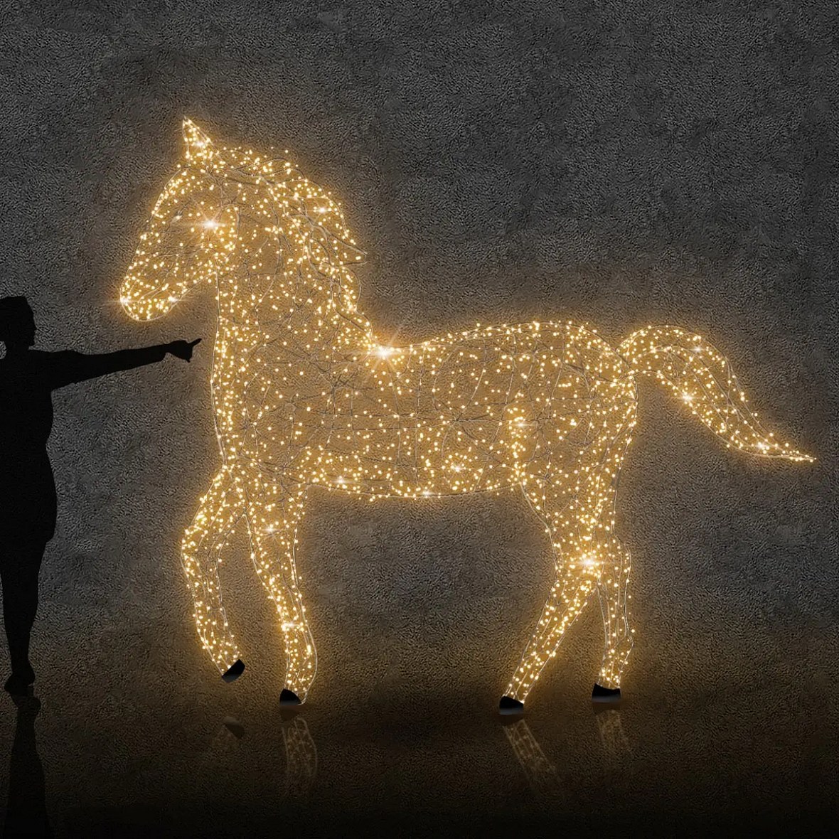 3D LED světelný kůň 250 cm, teple bílá, 36 V, 33 W, 25 kg, ze 3 dílů