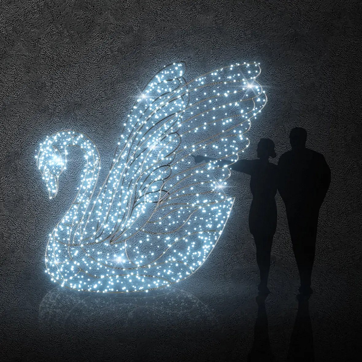 3D LED světelná labuť 170 × 260 × 220 cm, ledově bílá, 36 V, 57,3 W, 40 kg, 4 díly