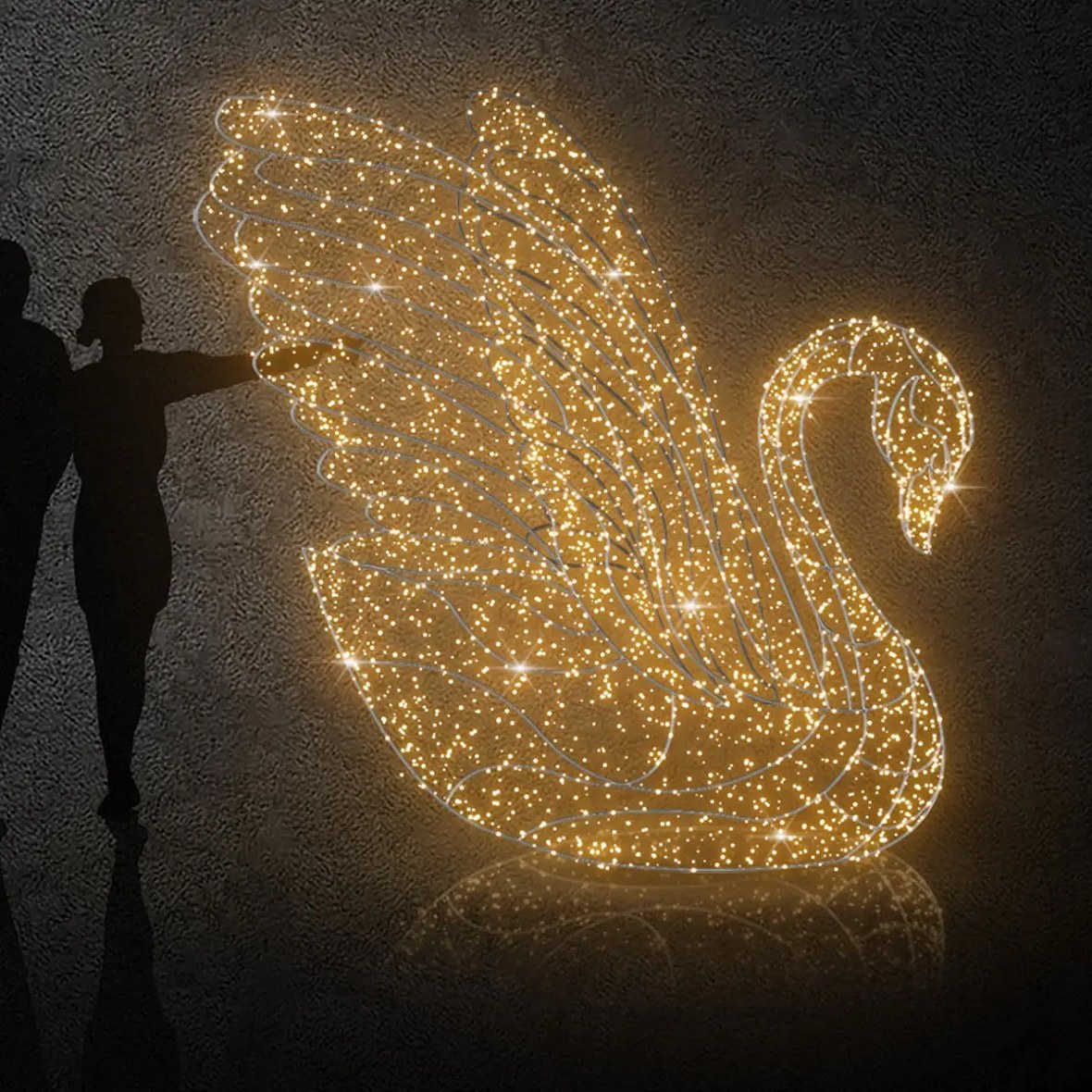 3D LED světelná labuť 250 cm, teple bílá