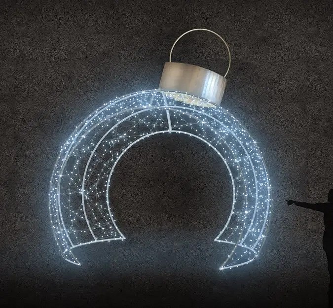 LED světelná koule, průchozí, 350 cm, ledově bílá, 36V,40W, 15kg,z 5 dílů