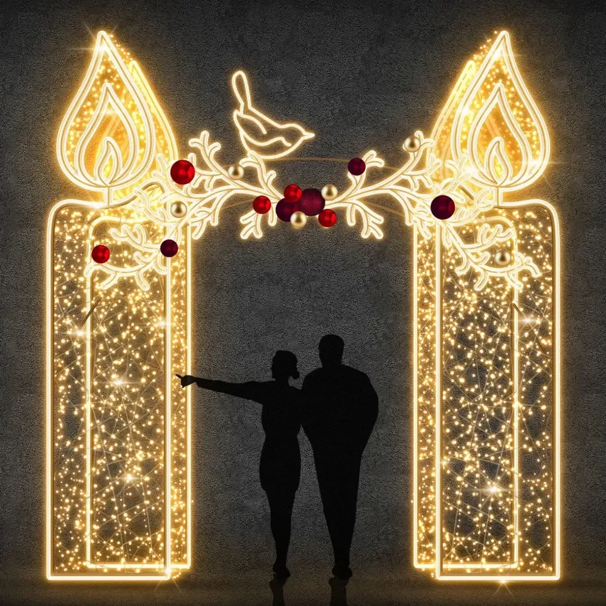 3D LED světelná sestava svíček, 345 × 400 × 65 cm, teple bílá, 23036V, 332 W, 123,6 kg, z 5 dílů