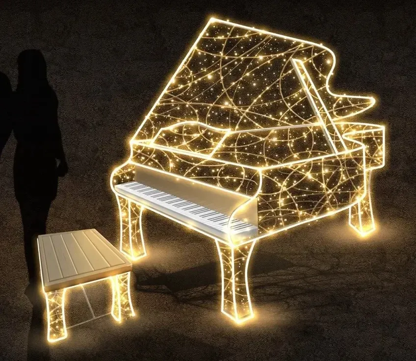 LED světelný klavír s výpletem, 280 x 160 x 120 cm, teple bílá, 36V, 115 W, 68,2 kg, ze 2 dílů
