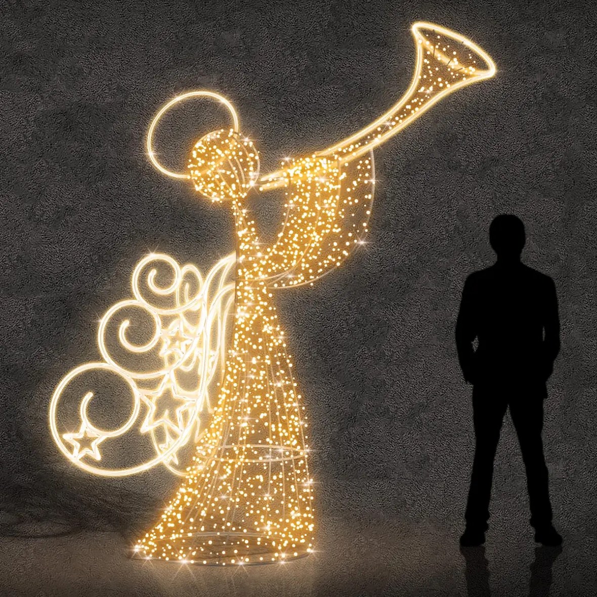 3D LED světelný anděl, 250 cm, teple bílá, 36 V