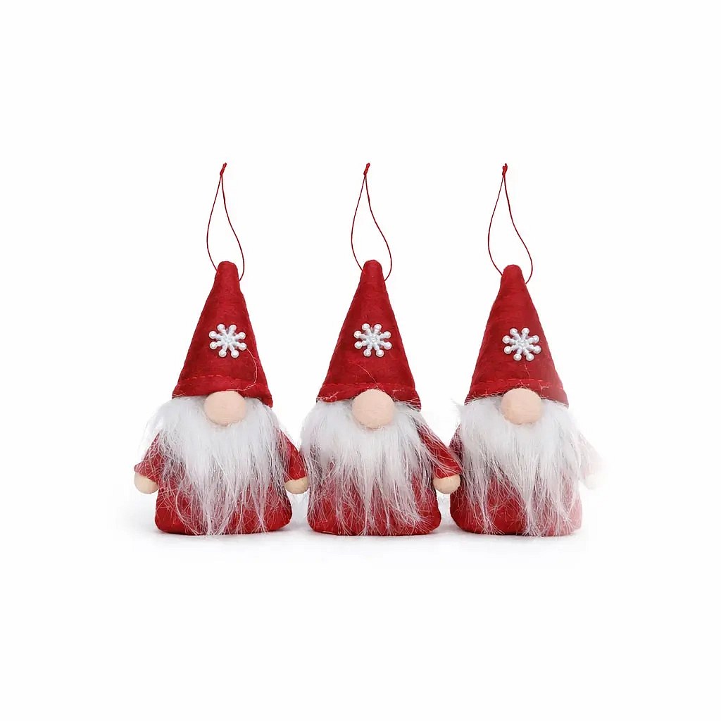 Sada vánočních ozdob trpaslíci 11 cm, červená, textil, balení 3 ks