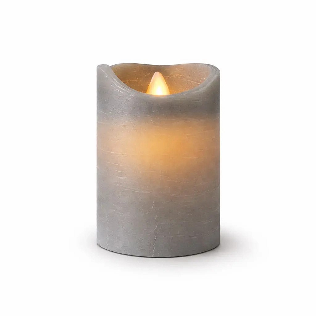 LED svíčka na baterie vosková Sara, Ø 7,5 × 10 cm, šedá, 2× AA