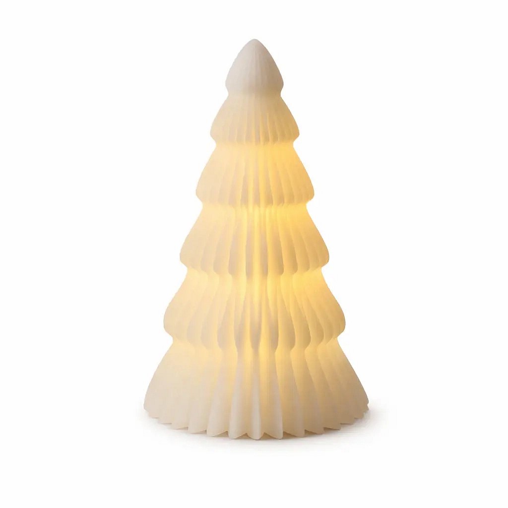 LED svíčka z pravého vosku na baterie stromeček, bílý, 16 cm, 2× AA
