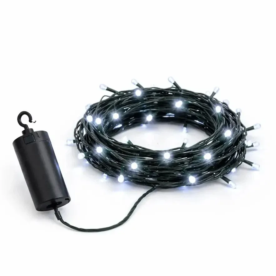 LED světýlka na baterie 5,2 m venkovní, ledově bílá,  černý kabel IP44, 4× AA