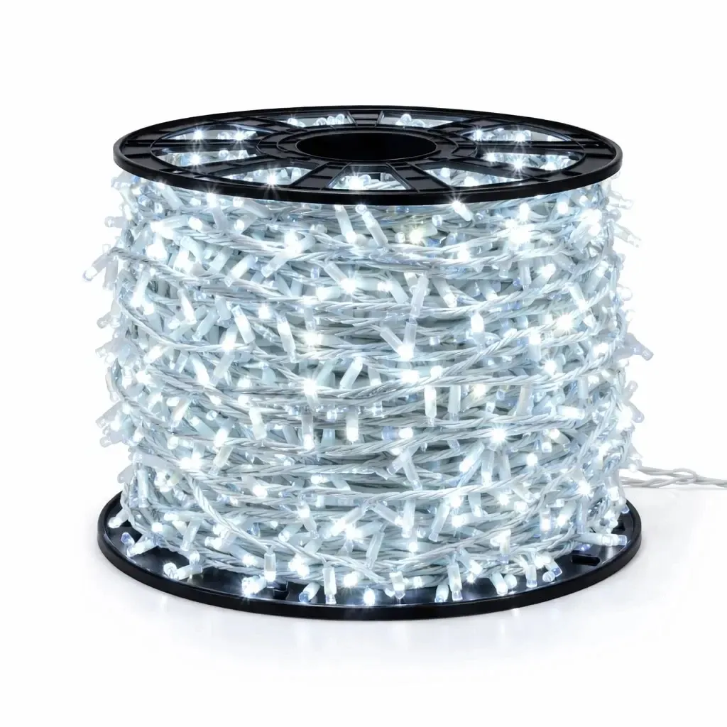 Easy Fix LED světelný řetěz 100 m venkovní ledově bílá s FLASH,1000 diod, bílý kabel IP44, cívka