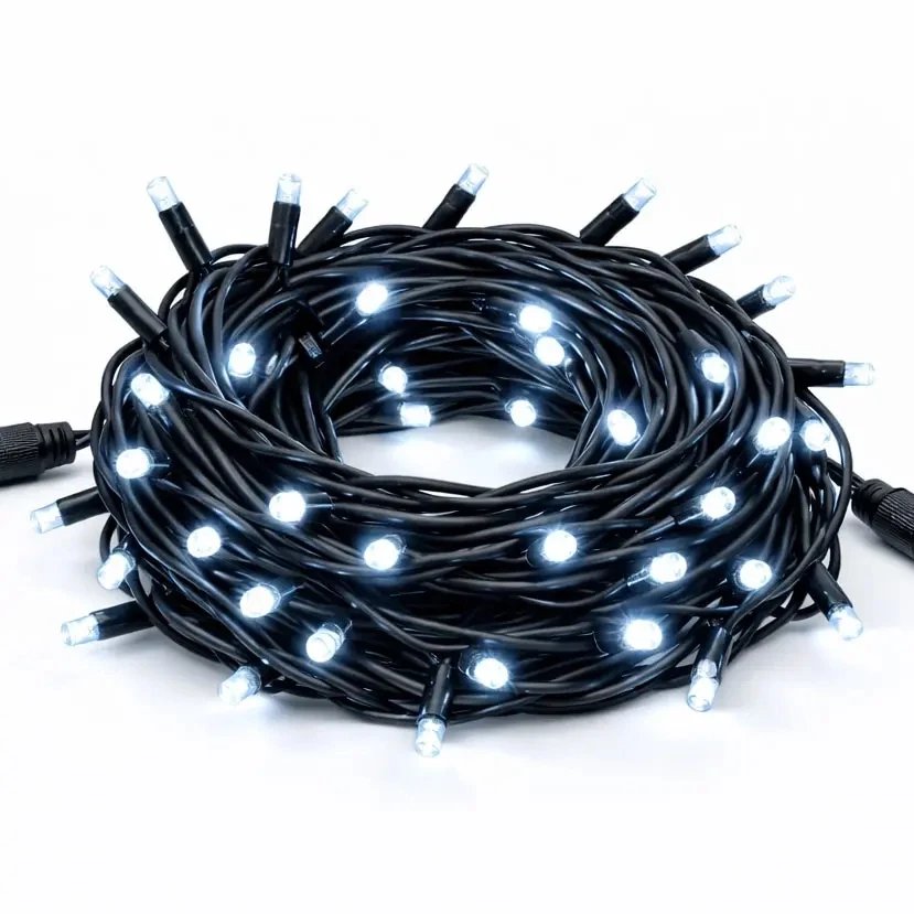 Easy Fix LED světelný řetěz 5 m venkovní ledově bílá s FLASH, 60 diod, černý kabel IP44, prodlužovací