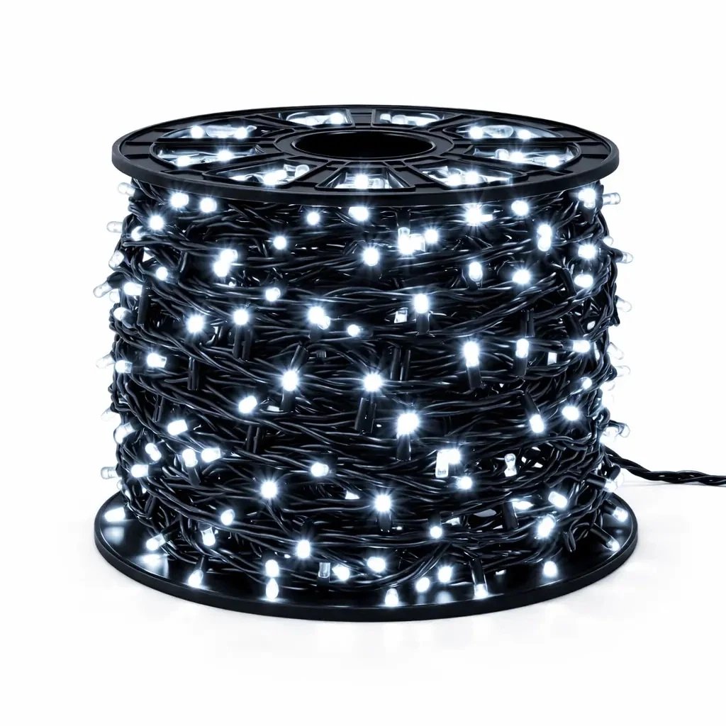 Easy Fix LED světelný řetěz 100 m venkovní ledově bílá s FLASH, 600 diod, černý kabel IP67, cívka