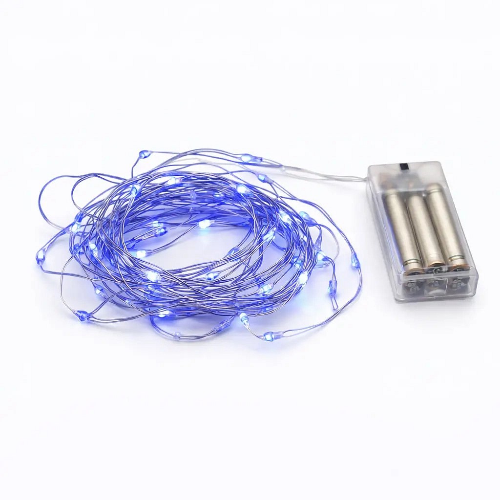 LED světýlka na baterie 2,3 m modrá, 20 diod, IP20 interiér, 3× AA