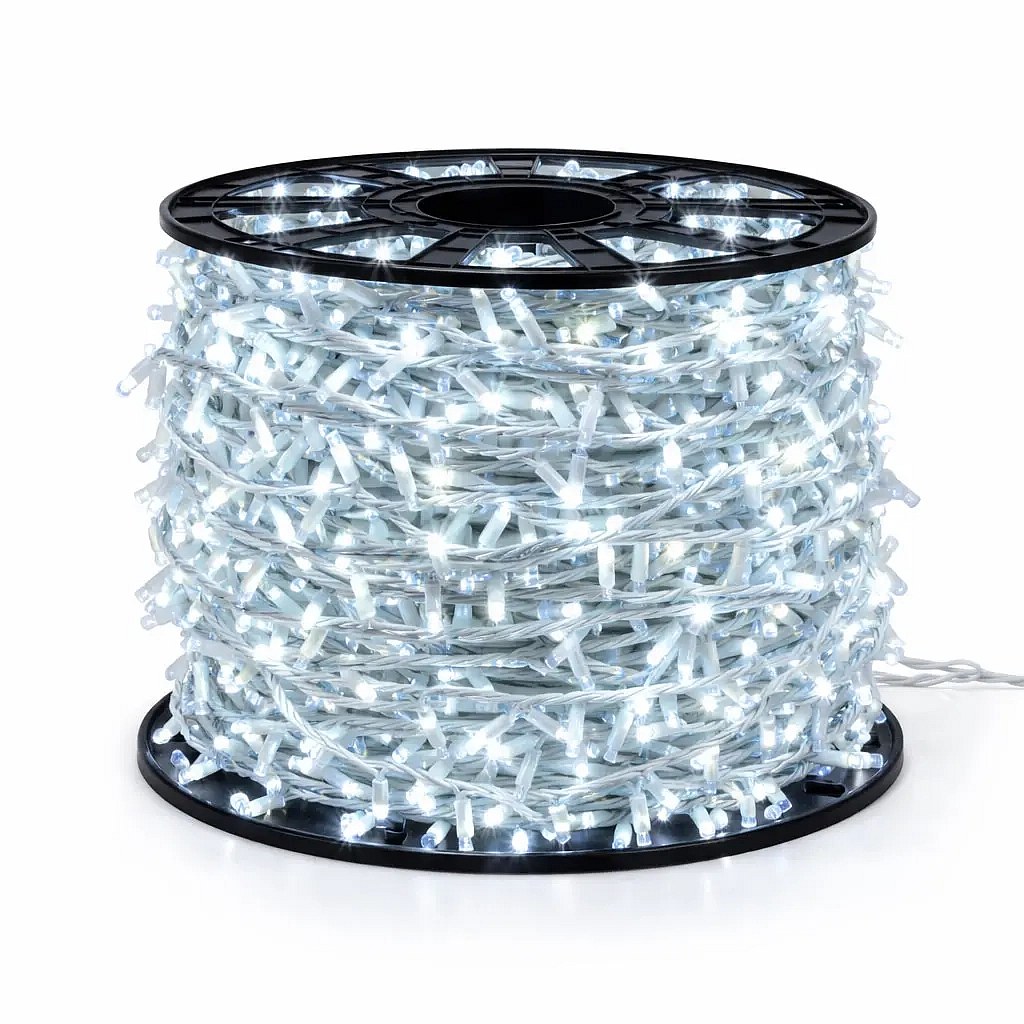Easy Fix LED světelný řetěz venkovní 100 m ledově bílá, 2000 diod, bílý kabel IP67, cívka