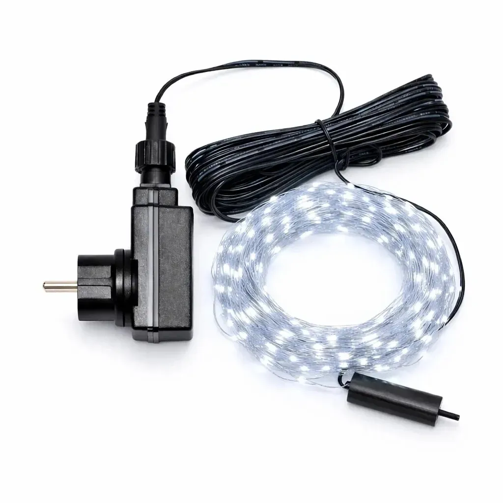 LED světelný řetěz venkovní 12× 1,5 m, ledově bílá, 180 diod, stříbrný kabel IP44, vč