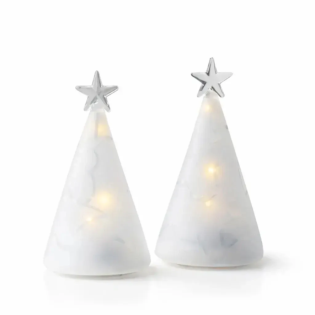 LED svítící stromeček skleněný, sada 2 kusy, čirý, 11,5 cm  zmražené