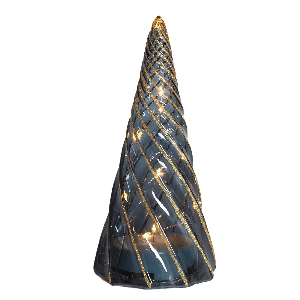 LED svítící stromeček, skleněný, černý, 19 cm