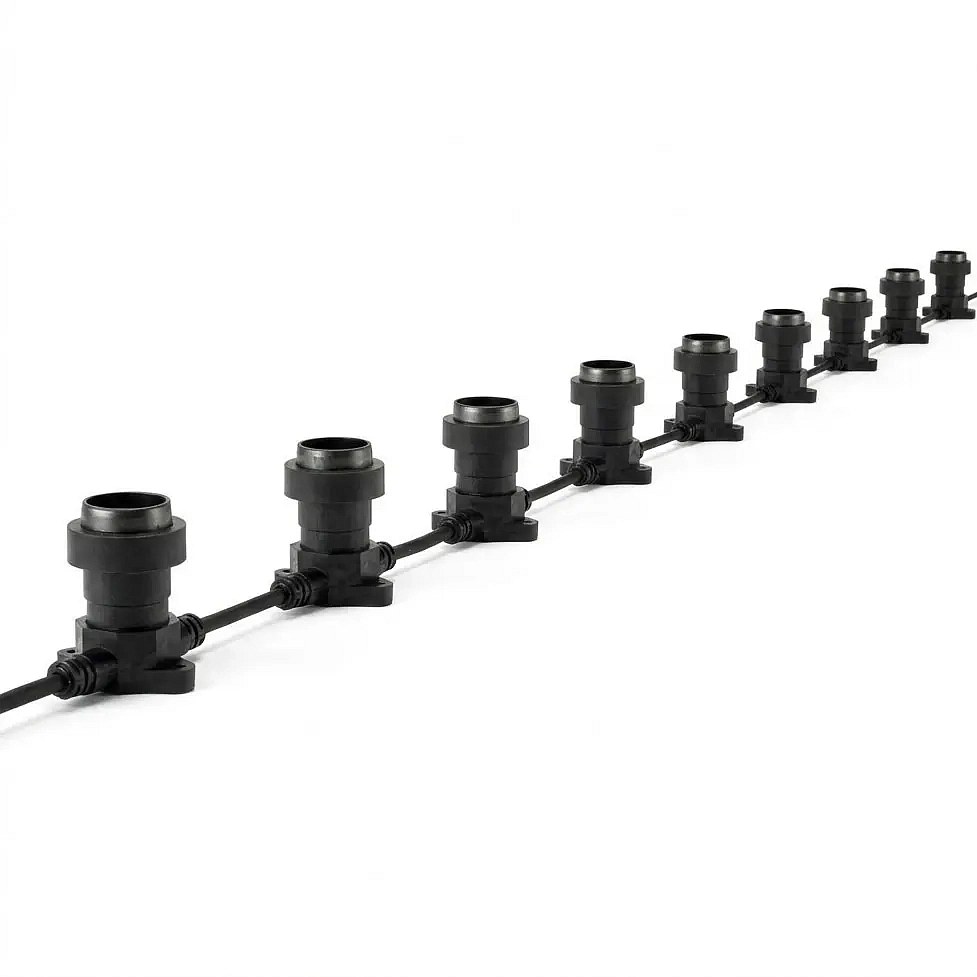 Easy Fix LED girlanda 10 m pro 10× žárovky s paticí E27, černý kabel IP67, bez žárovek, prodlužovací