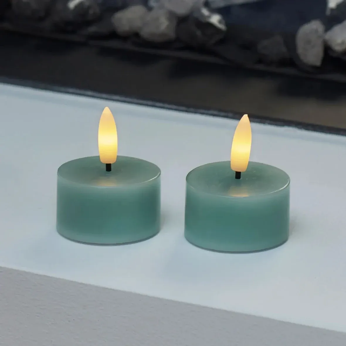 Sada LED voskových čajových svíček Sille Tealight, Ø4,5 × 2,2 cm, pískově zelená, 2 kusy