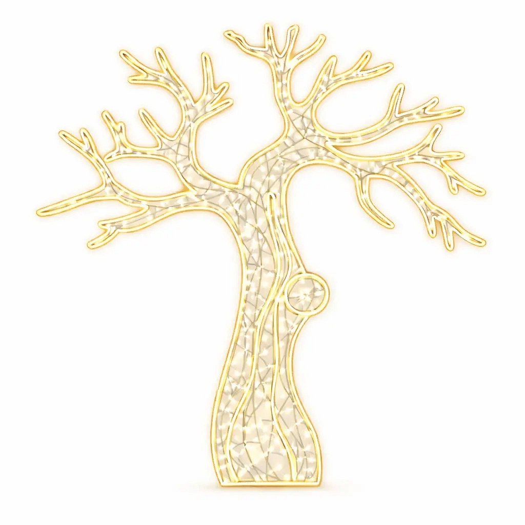 2D LED světelný strom, listnatý, 150 × 165 × 3 cm, teple bílá, 3D tisk