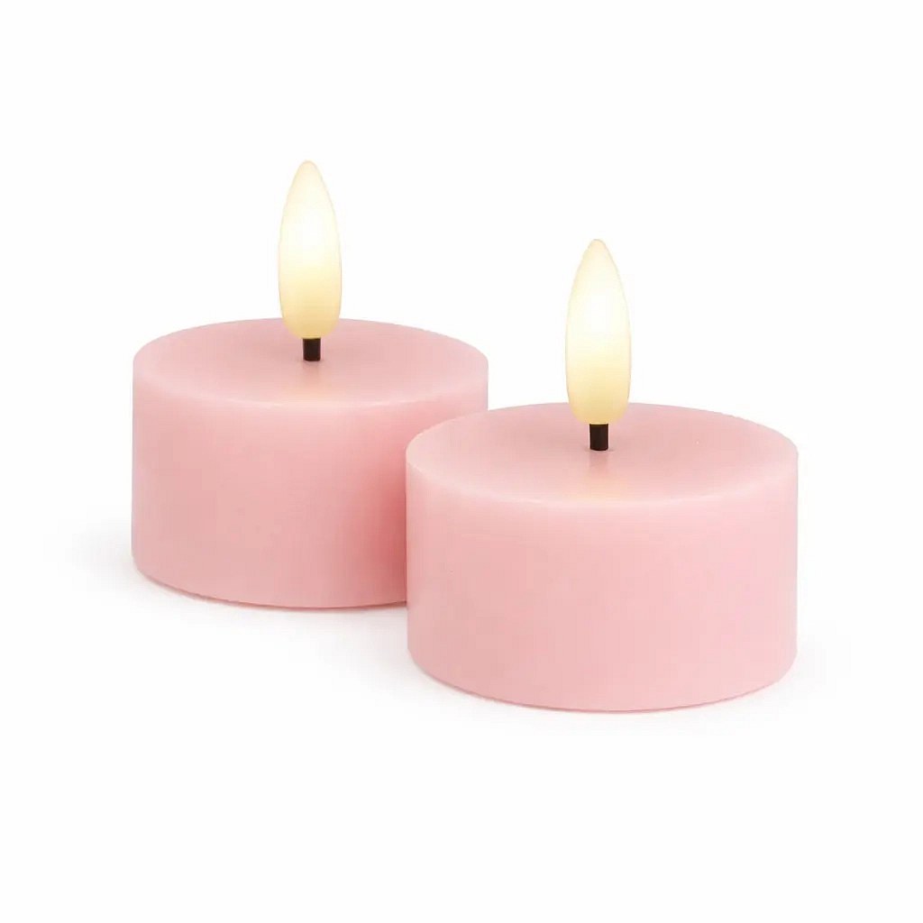 Sada LED čajové svíčky na baterie Sille Tealight, Ø 6 × 3,4 cm, jemně růžová, z pravého vosku, balení 2 ks