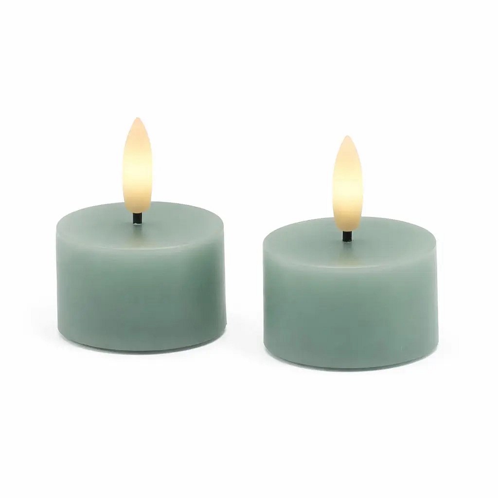 Sada LED čajové svíčky na baterie Sille Tealight, Ø 4,5 × 2,2 cm, pískově zelená, z pravého vosku, balení 2 ks