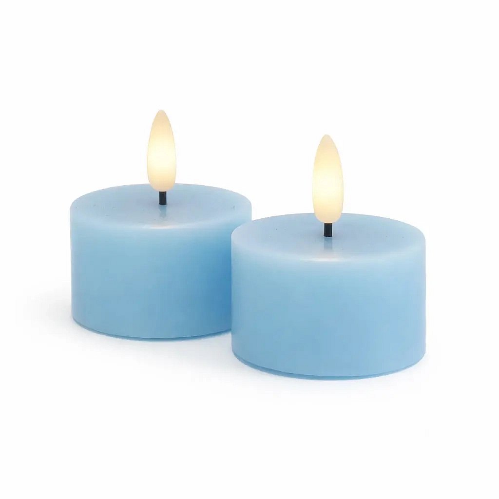 Sada LED čajové svíčky na baterie Sille Tealight, Ø 6 × 3,4 cm, modrá obloha, z pravého vosku, balení 2 ks
