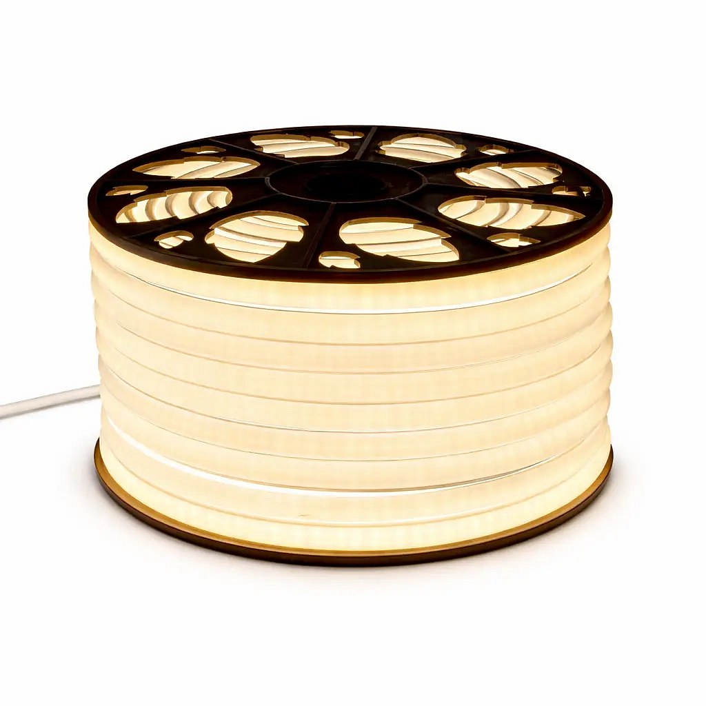 Easy Fix LED Neon hadice venkovní 50 m D-TYP jednostranný teple bílá, 3000 diod, bílý kabel IP44, cívka
