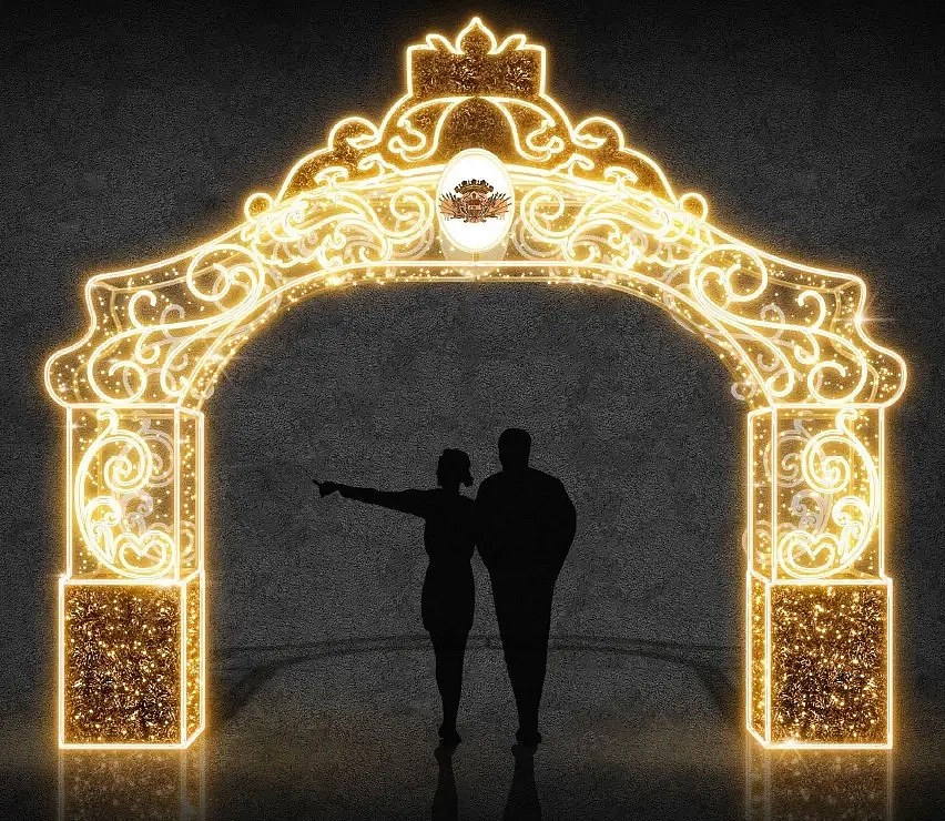 3D LED světelná brána 325 × 500 × 70 cm, teple bílá, 36V, 95W, 63 kg, 4 díly