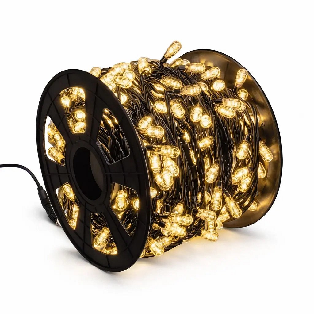Easy Fix LED světelný řetěz 100 m venkovní teple bílá s MEGA LED, 400 diod, černý kabel IP67, cívka