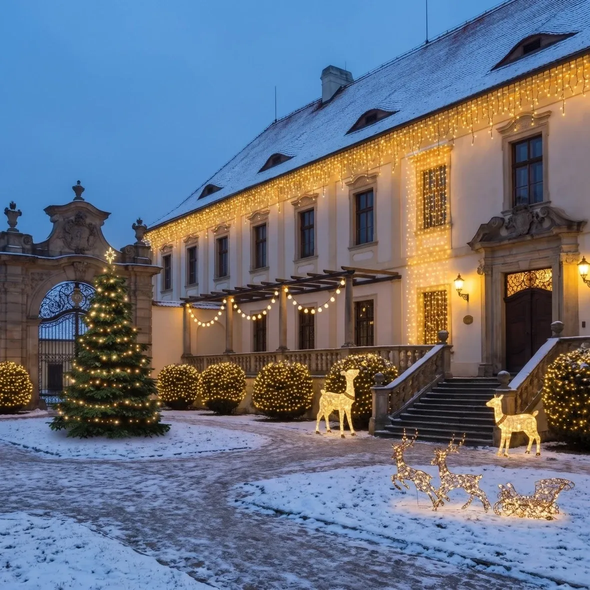 Vánoční sada Zahrada a vchod pro hotely, zámecký hotel v Čechách